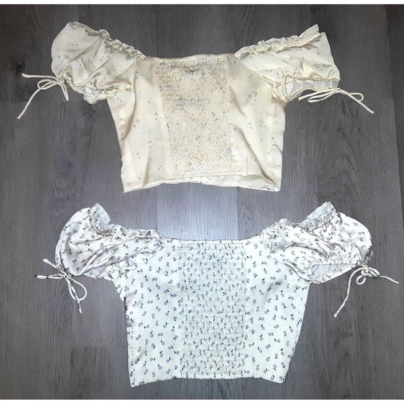 Lot of Princess Polly Yellow Floral Print Cropped Corset Tops Size 4 Puff Sleeve - Picture 8 of 9